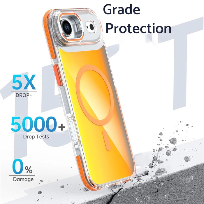 For iPhone Air Magnetic Case Fluorescent Design TPU Acrylic Phone Back Cover with Lens Frame Kickstand - White - 4