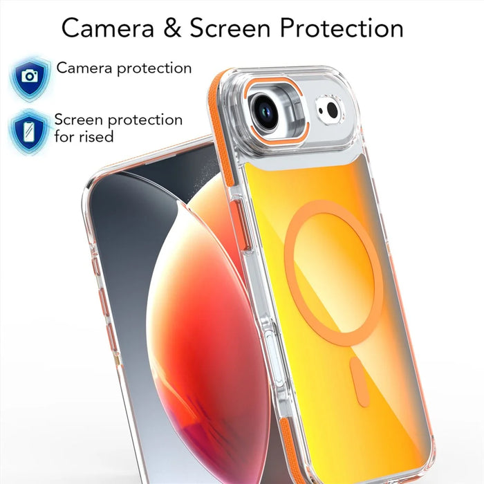 For iPhone Air Magnetic Case Fluorescent Design TPU Acrylic Phone Back Cover with Lens Frame Kickstand - White - 5