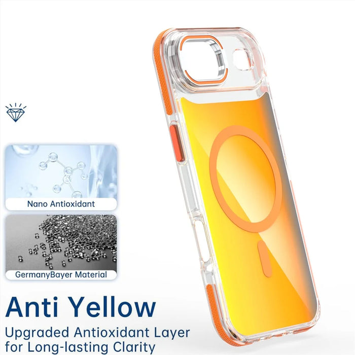 For iPhone Air Magnetic Case Fluorescent Design TPU Acrylic Phone Back Cover with Lens Frame Kickstand - White - 6