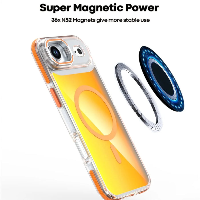 For iPhone Air Magnetic Case Fluorescent Design TPU Acrylic Phone Back Cover with Lens Frame Kickstand - White - 7