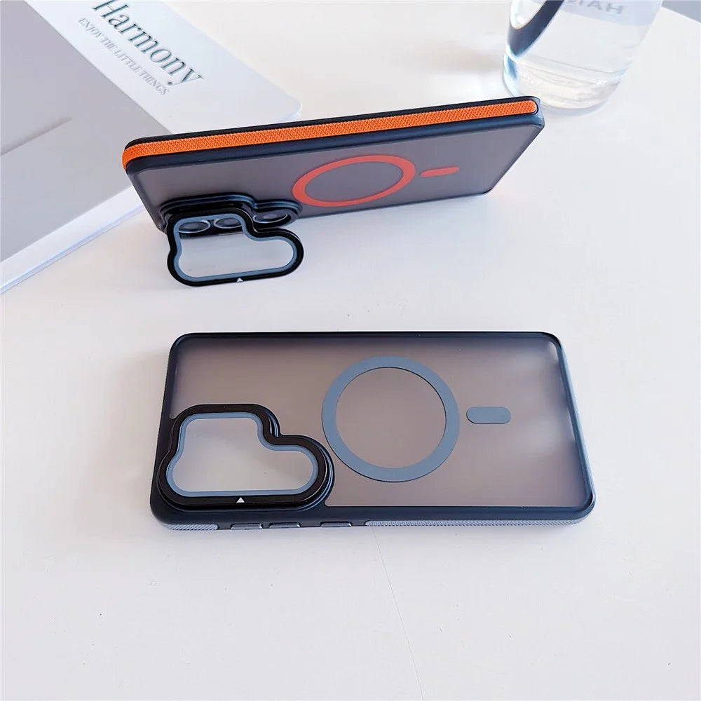 For Samsung Galaxy S26 Ultra Magnetic Case Skin-Touch TPU Acrylic Phone Back Cover with Lens Protector Kickstand - Black - 3