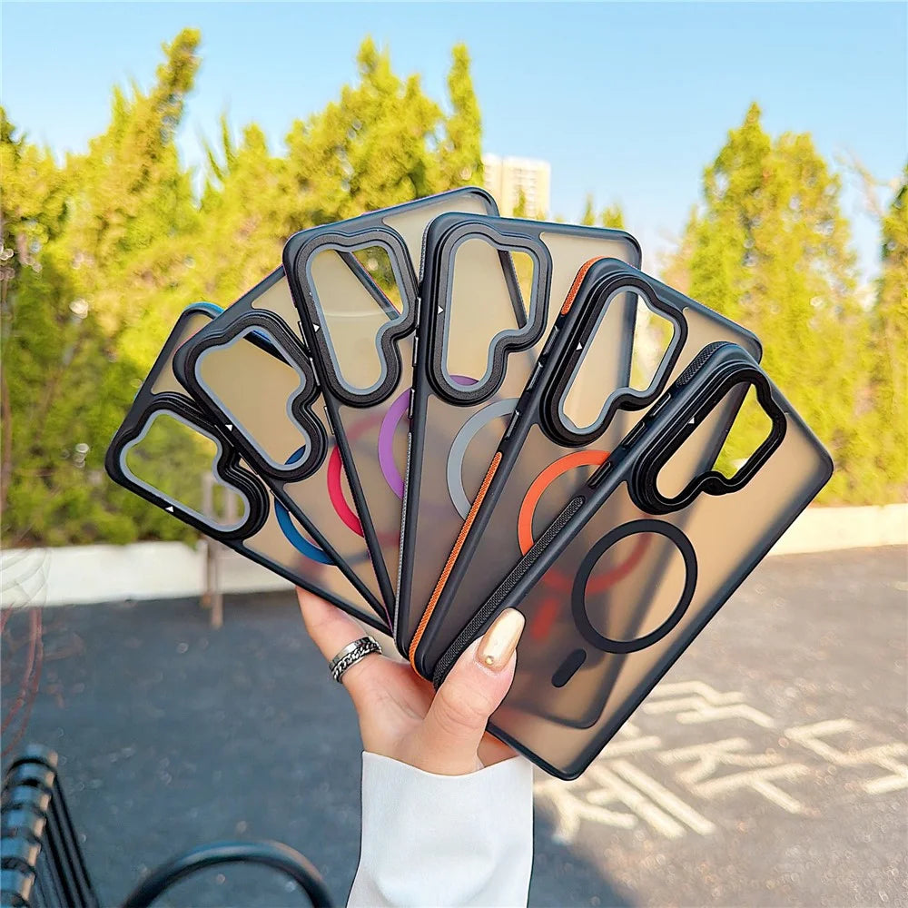 For Samsung Galaxy S26 Ultra Magnetic Case Skin-Touch TPU Acrylic Phone Back Cover with Lens Protector Kickstand - Black - 6