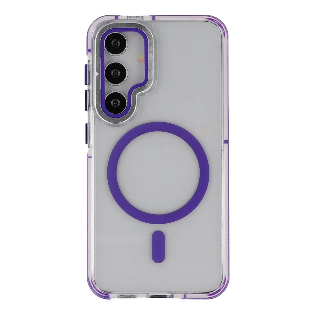For Samsung Galaxy S26 Magnetic Case TPU Acrylic Clear Phone Back Cover with Lens Protector Kickstand - Purple - 3