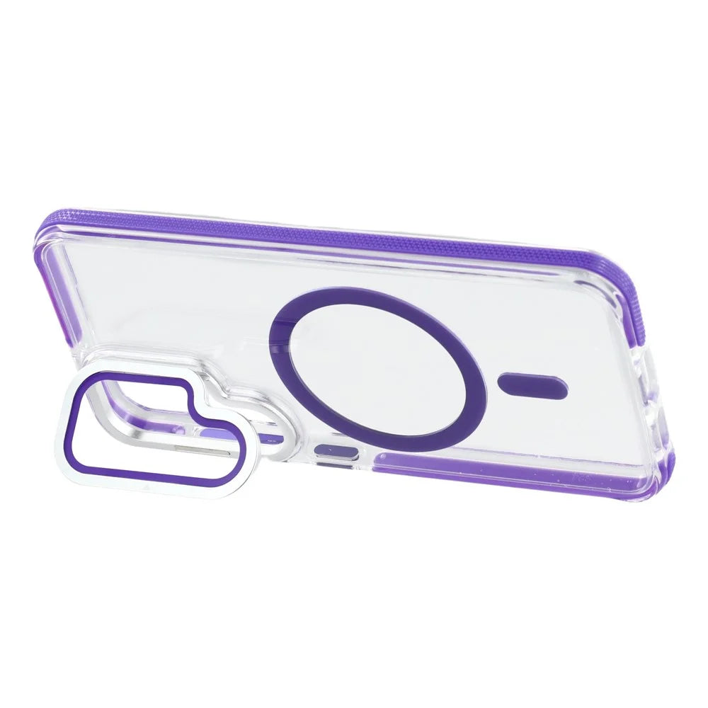 For Samsung Galaxy S26 Magnetic Case TPU Acrylic Clear Phone Back Cover with Lens Protector Kickstand - Purple - 4