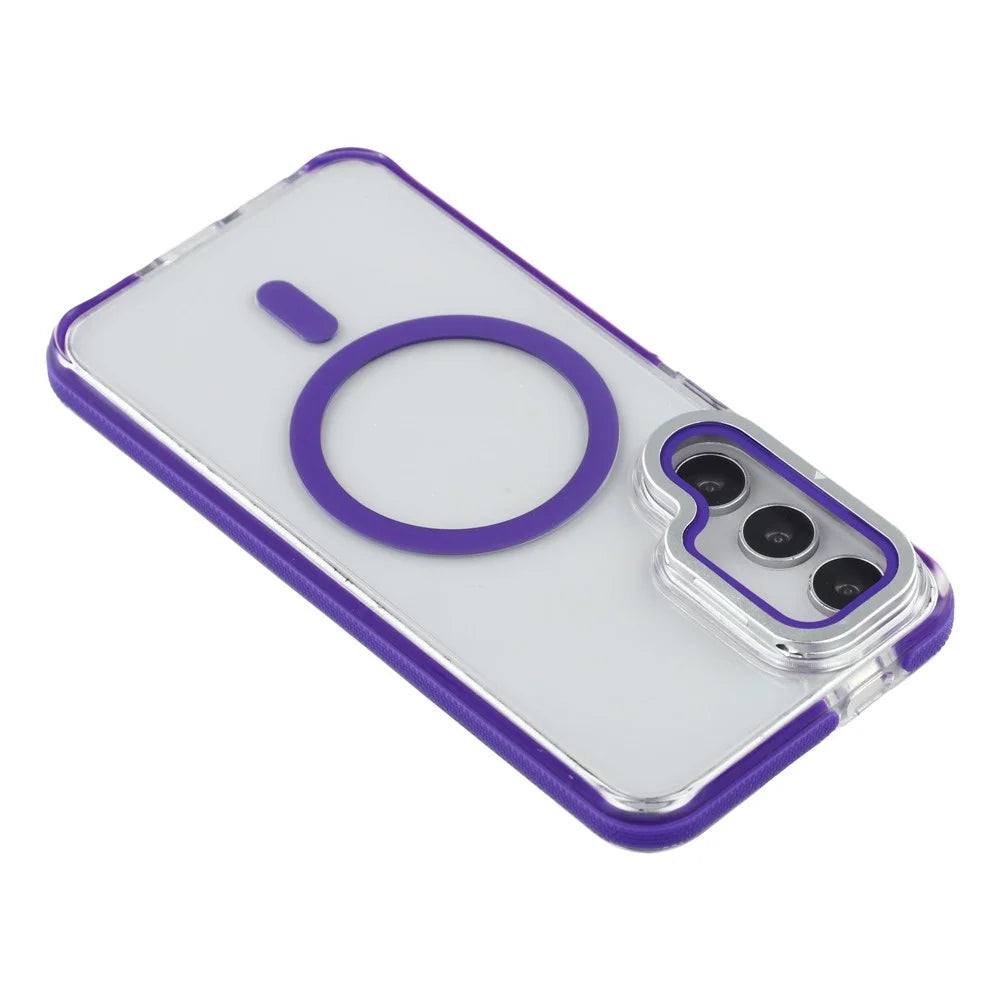 For Samsung Galaxy S26+ Magnetic Case TPU Acrylic Clear Phone Back Cover with Lens Protector Kickstand - Purple - 6