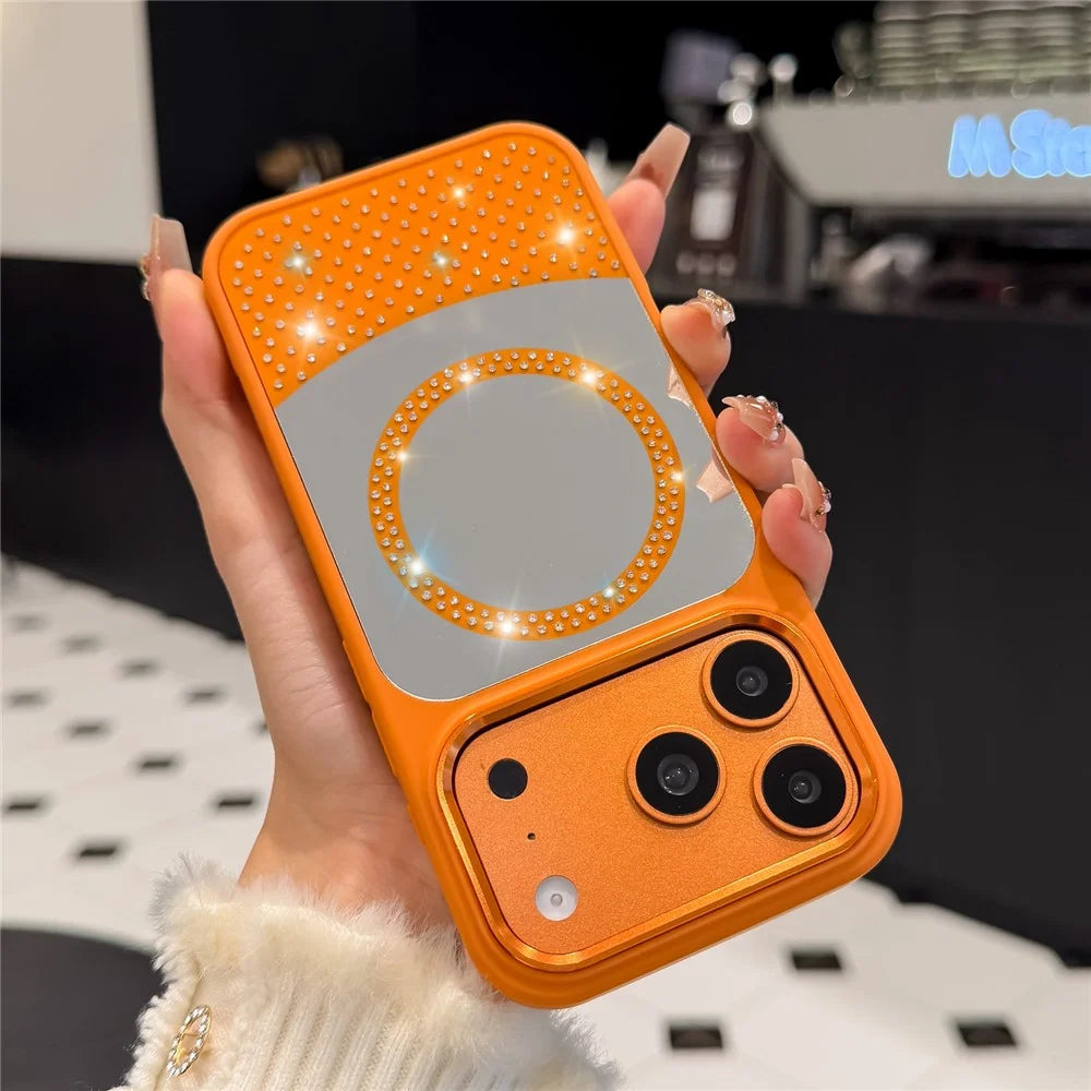 For iPhone 17 Pro Max Magnetic Case Mirror Surface TPU + PC Shockproof Phone Cover Compatible with MagSafe - Orange - 5