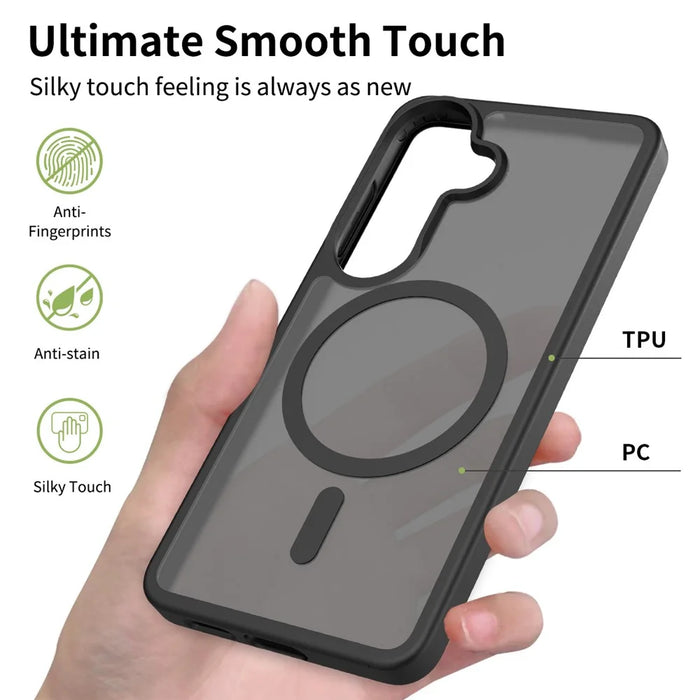 For Samsung Galaxy S26 Magnetic Case TPU Frame Acrylic Back Phone Cover Skin Touch - Black - 2