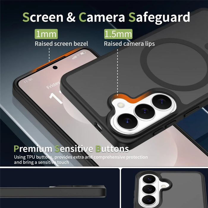 For Samsung Galaxy S26 Magnetic Case TPU Frame Acrylic Back Phone Cover Skin Touch - Black - 3