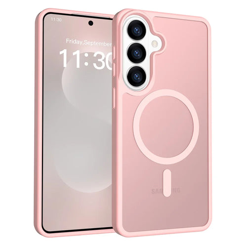 For Samsung Galaxy S26+ Magnetic Case TPU Frame Acrylic Back Phone Cover Skin Touch - Pink - 1