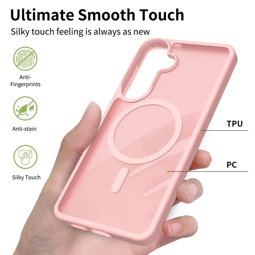 For Samsung Galaxy S26+ Magnetic Case TPU Frame Acrylic Back Phone Cover Skin Touch - Pink - 2