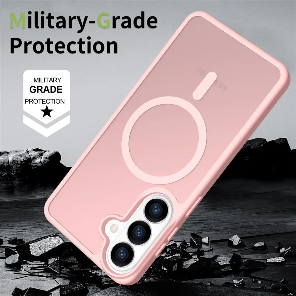 For Samsung Galaxy S26+ Magnetic Case TPU Frame Acrylic Back Phone Cover Skin Touch - Pink - 4