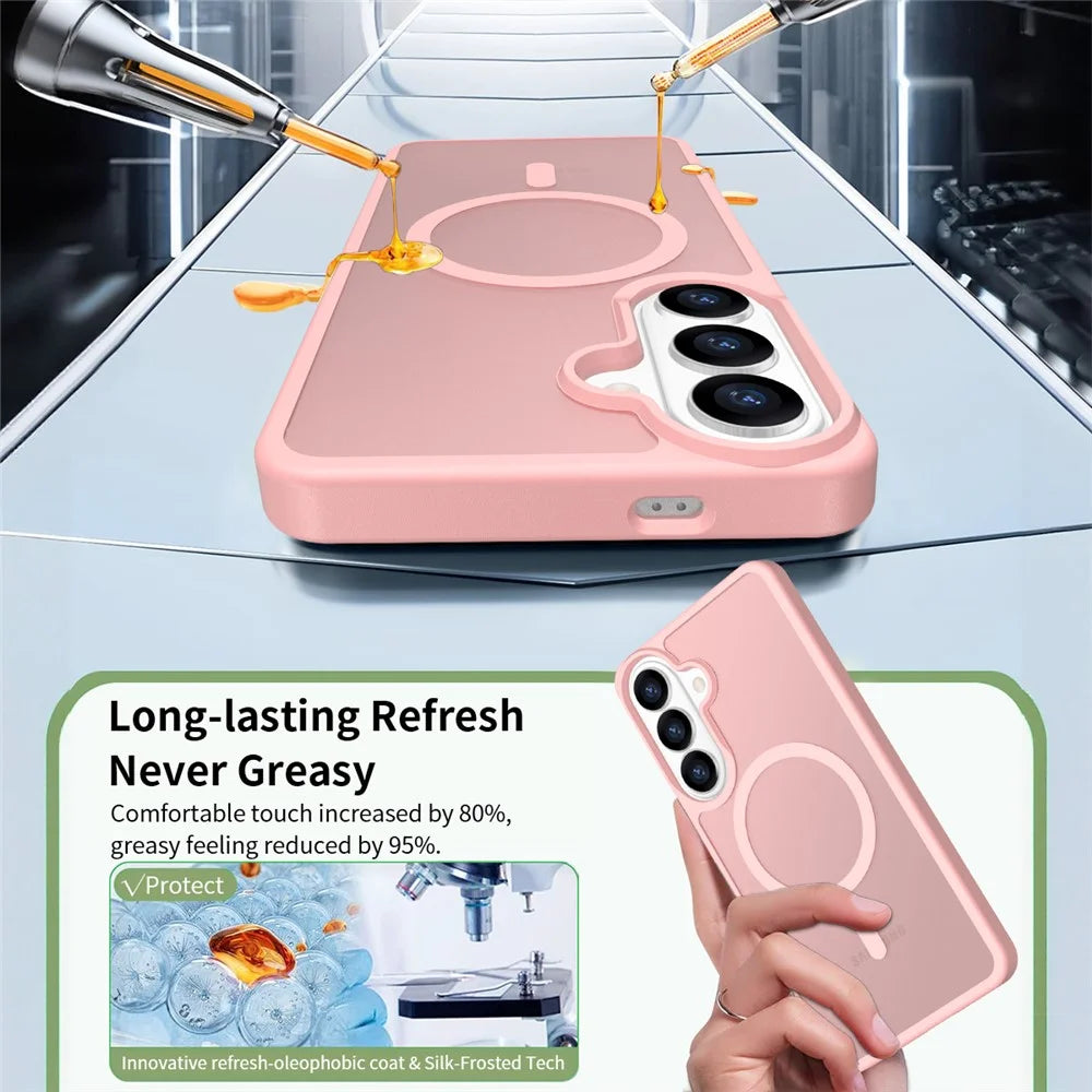 For Samsung Galaxy S26+ Magnetic Case TPU Frame Acrylic Back Phone Cover Skin Touch - Pink - 5
