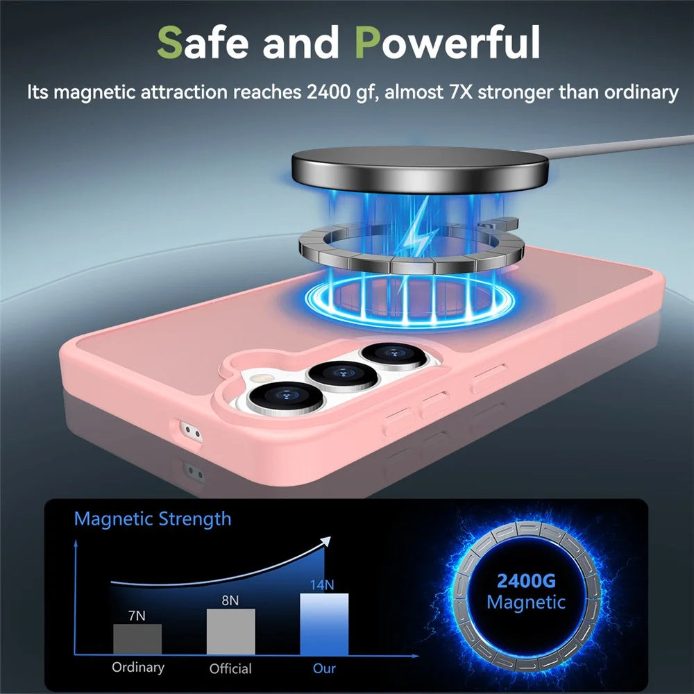 For Samsung Galaxy S26+ Magnetic Case TPU Frame Acrylic Back Phone Cover Skin Touch - Pink - 6