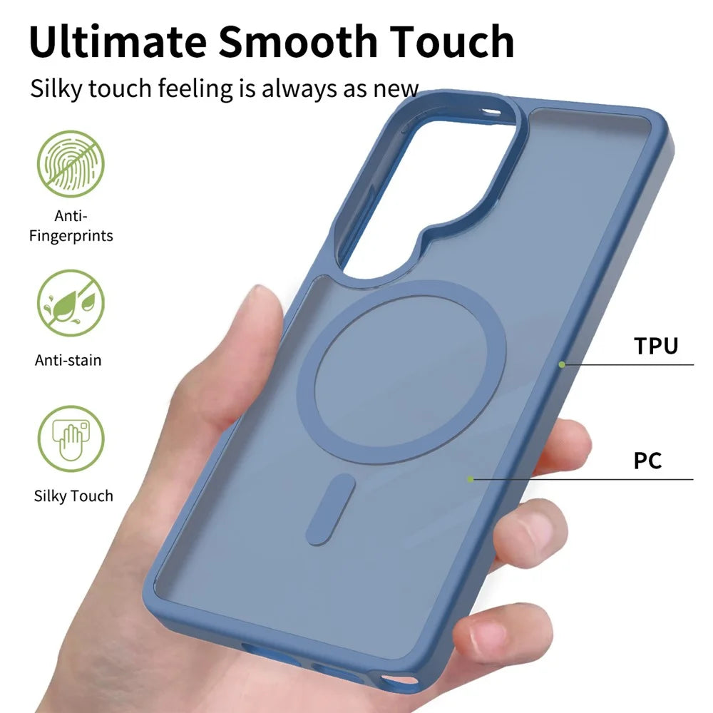 For Samsung Galaxy S26 Ultra Magnetic Case TPU Frame Acrylic Back Phone Cover Skin Touch - Blue - 2