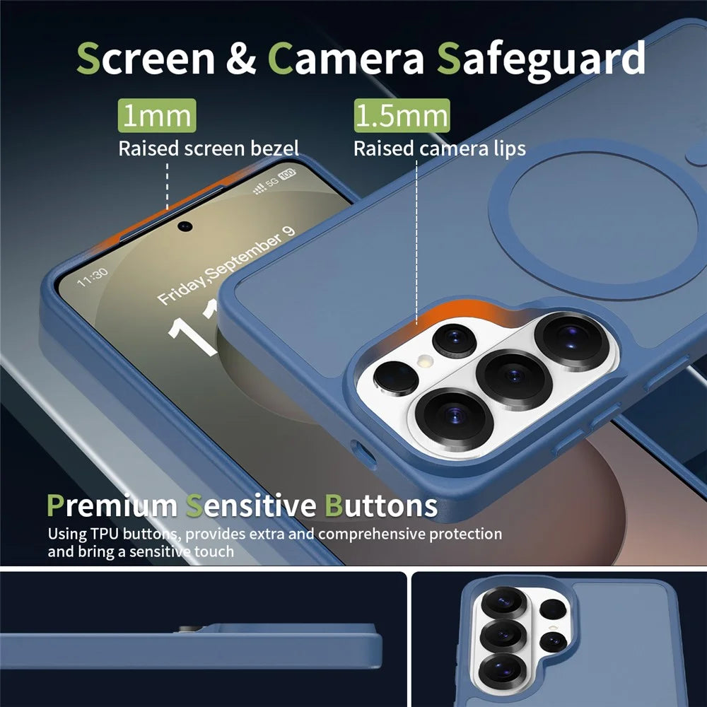 For Samsung Galaxy S26 Ultra Magnetic Case TPU Frame Acrylic Back Phone Cover Skin Touch - Blue - 3