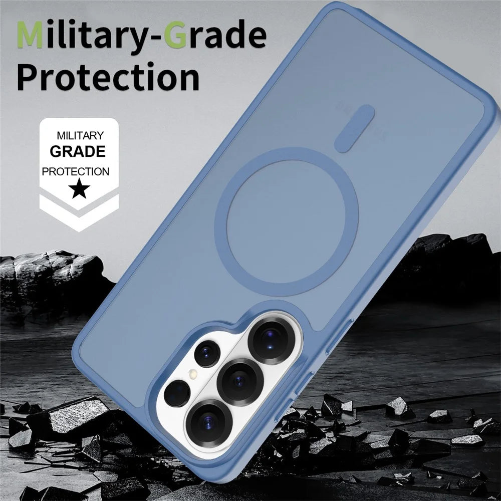 For Samsung Galaxy S26 Ultra Magnetic Case TPU Frame Acrylic Back Phone Cover Skin Touch - Blue - 4