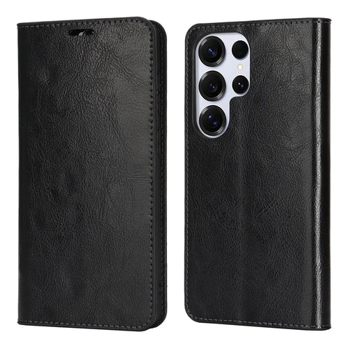 For Samsung Galaxy S26 Ultra Case Crazy Horse Texture Split Leather Wallet Phone Cover - Black - 1