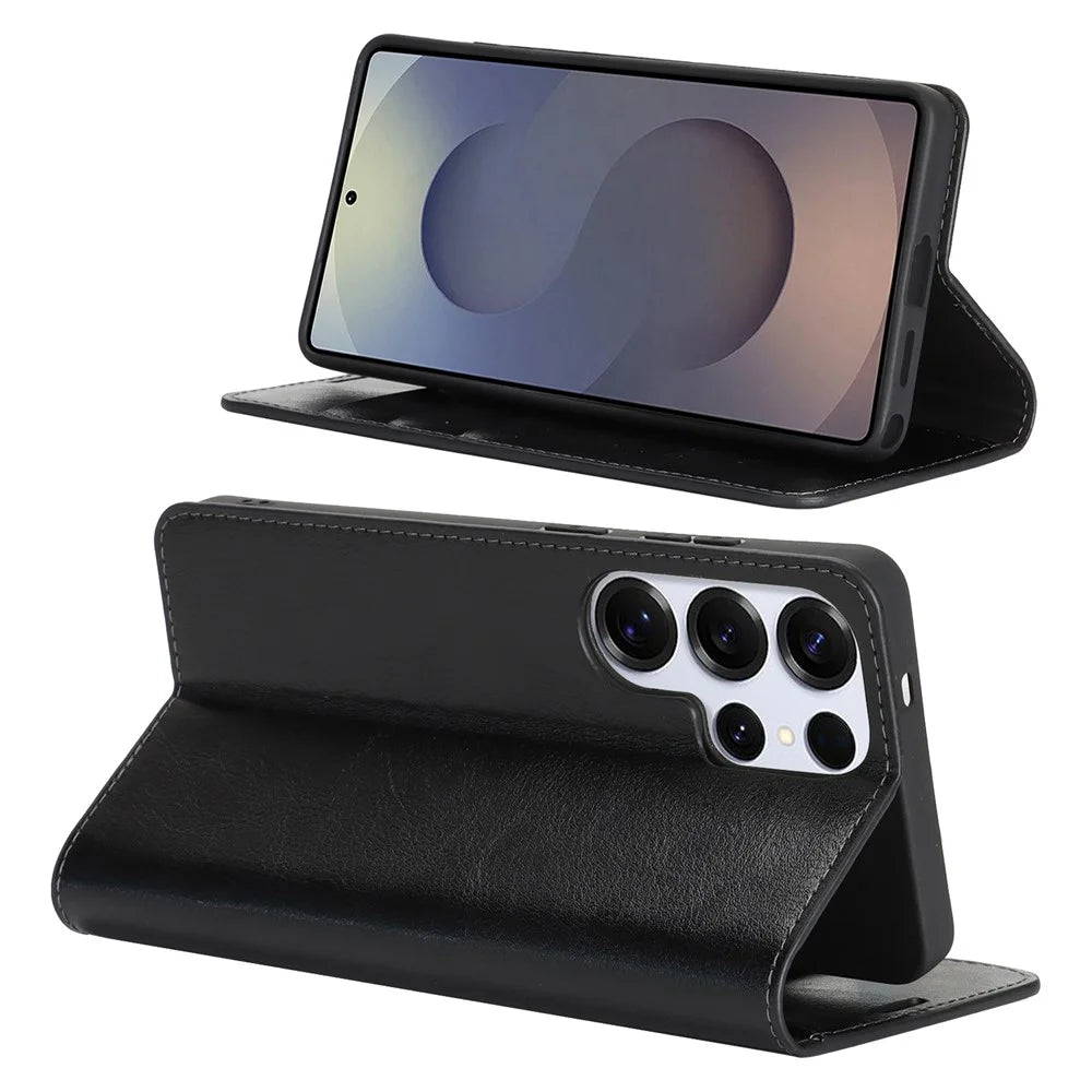 For Samsung Galaxy S26 Ultra Case Crazy Horse Texture Split Leather Wallet Phone Cover - Black - 2