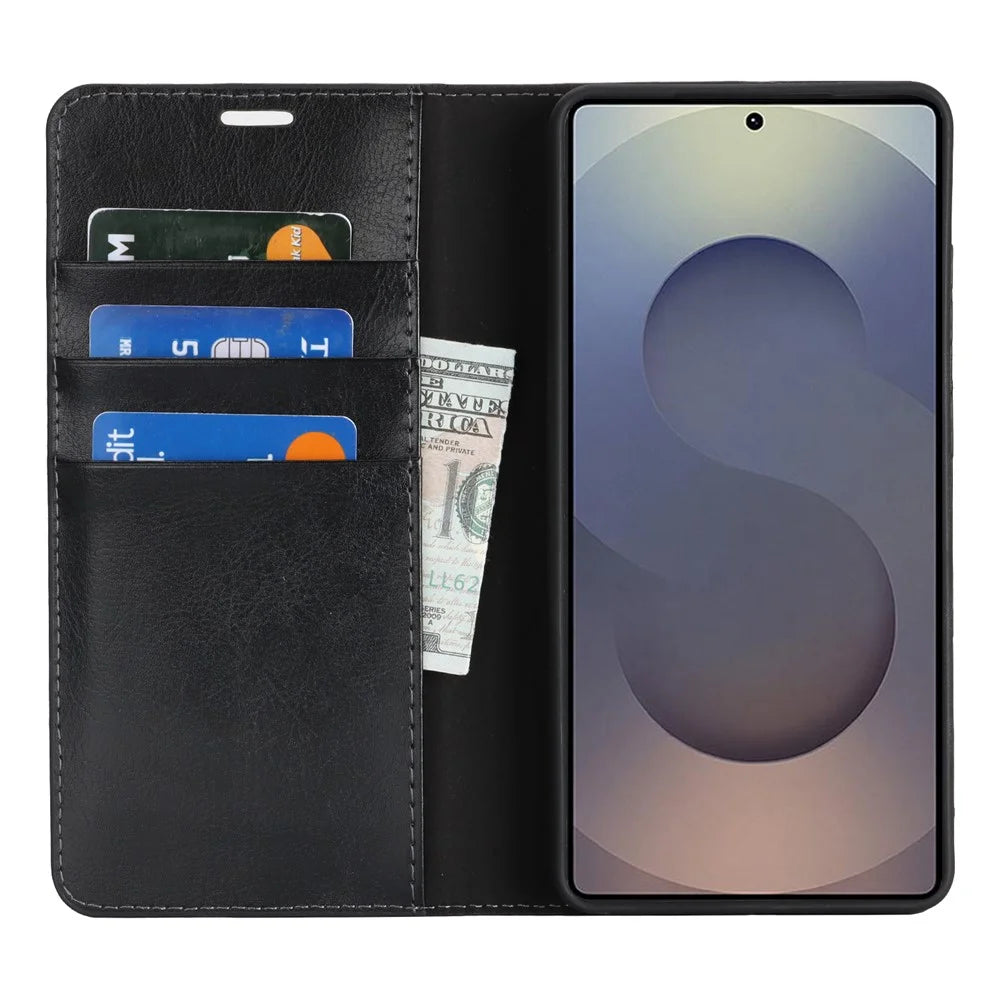 For Samsung Galaxy S26 Ultra Case Crazy Horse Texture Split Leather Wallet Phone Cover - Black - 3