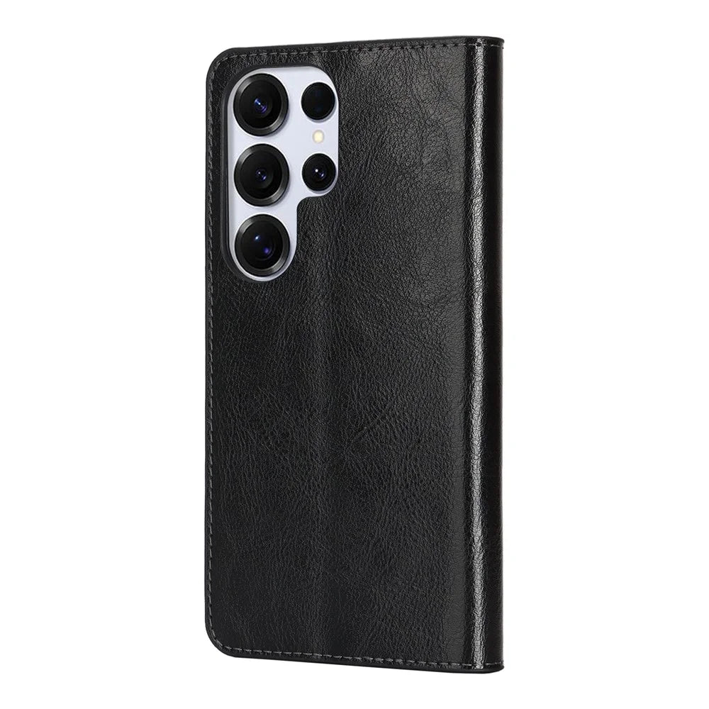 For Samsung Galaxy S26 Ultra Case Crazy Horse Texture Split Leather Wallet Phone Cover - Black - 7
