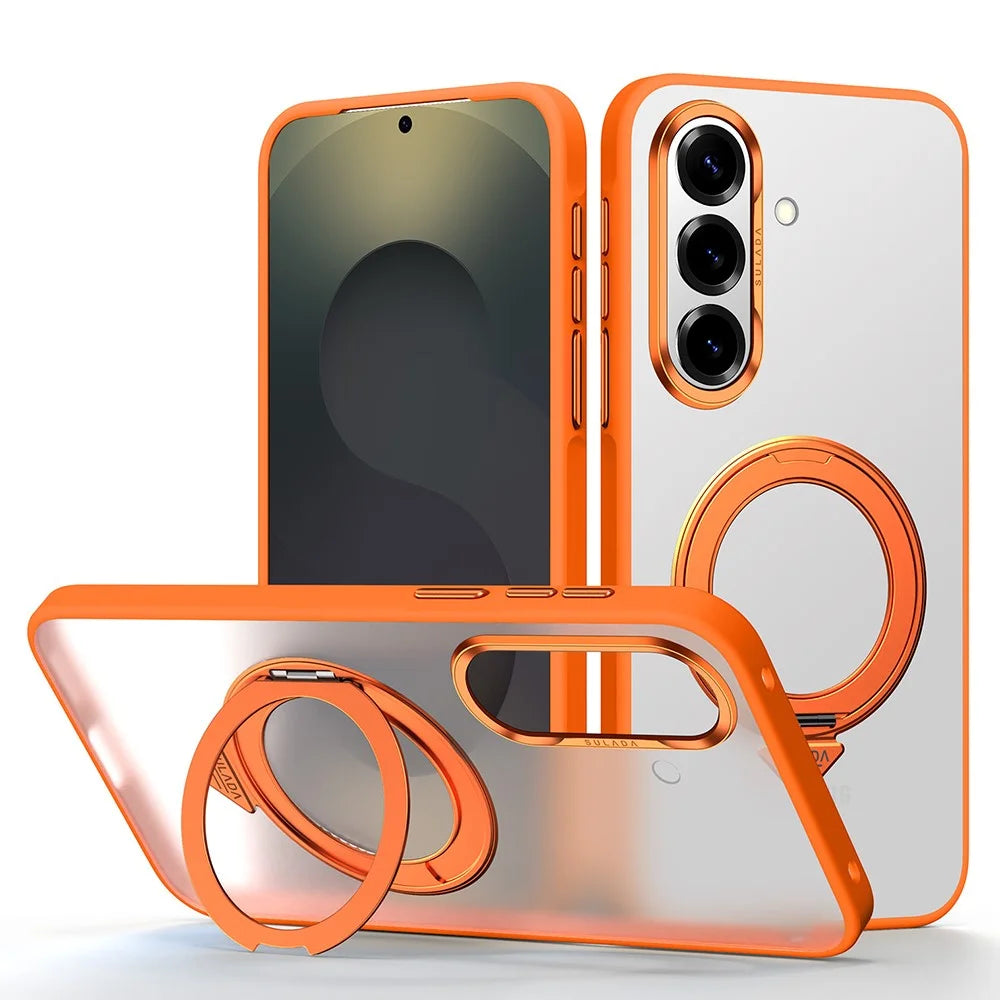 SULADA For Samsung Galaxy S26 Magnetic Case Anti-Fingerprints Matte TPU + PC Phone Cover with Kickstand - Orange - 1