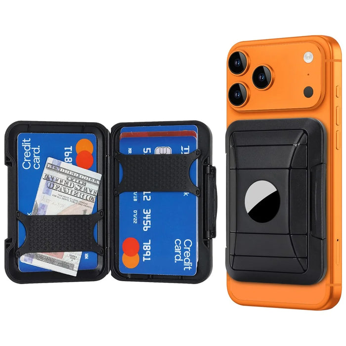 For AirTag Protective Case Phone Back Magnetic Card Holder Wallet - Black - 1
