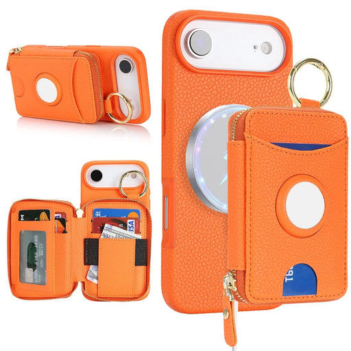For iPhone Air Case PU Leather Coated TPU Phone Cover with Magnetic Detachable Wallet for AirTag - Orange - 1