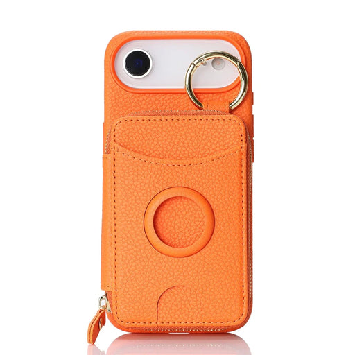 For iPhone Air Case PU Leather Coated TPU Phone Cover with Magnetic Detachable Wallet for AirTag - Orange - 2