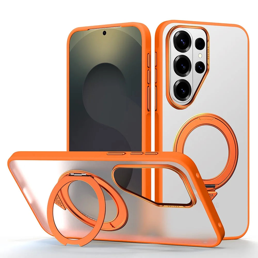 SULADA For Samsung Galaxy S26 Ultra Case Magnetic Case Anti-Fingerprints Matte TPU + PC Phone Cover with Kickstand - Orange - 1