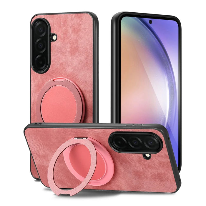 For Samsung Galaxy A57 5G Phone Case with Rotating Kickstand Stress Relief Retro Leather Back Cover - Pink - 2
