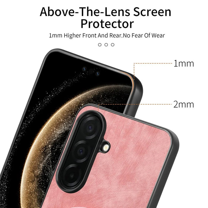 For Samsung Galaxy A57 5G Phone Case with Rotating Kickstand Stress Relief Retro Leather Back Cover - Pink - 5
