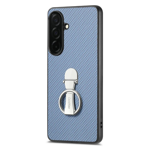 CASENEO C1-19 for Samsung Galaxy A57 5G Case Folding Kickstand Leather Back Cover Carbon Fiber Texture - Blue - 1