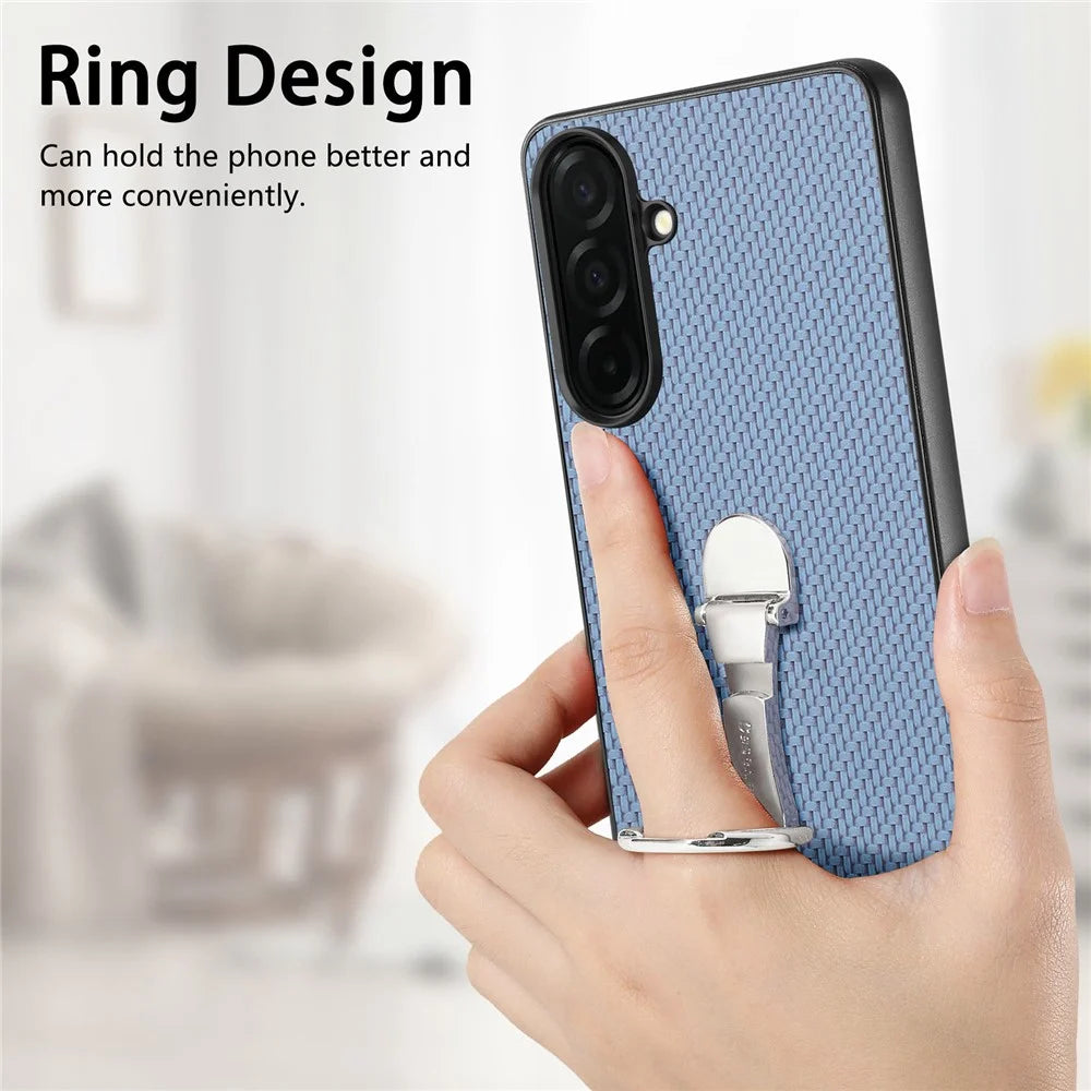 CASENEO C1-19 for Samsung Galaxy A57 5G Case Folding Kickstand Leather Back Cover Carbon Fiber Texture - Blue - 7