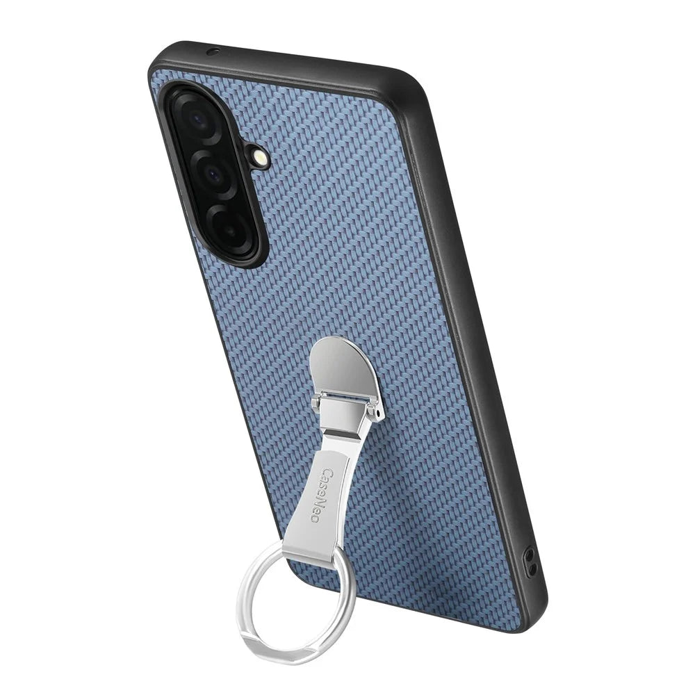 CASENEO C1-19 for Samsung Galaxy A37 5G Case Folding Kickstand Leather Back Cover Carbon Fiber Texture - Blue - 2