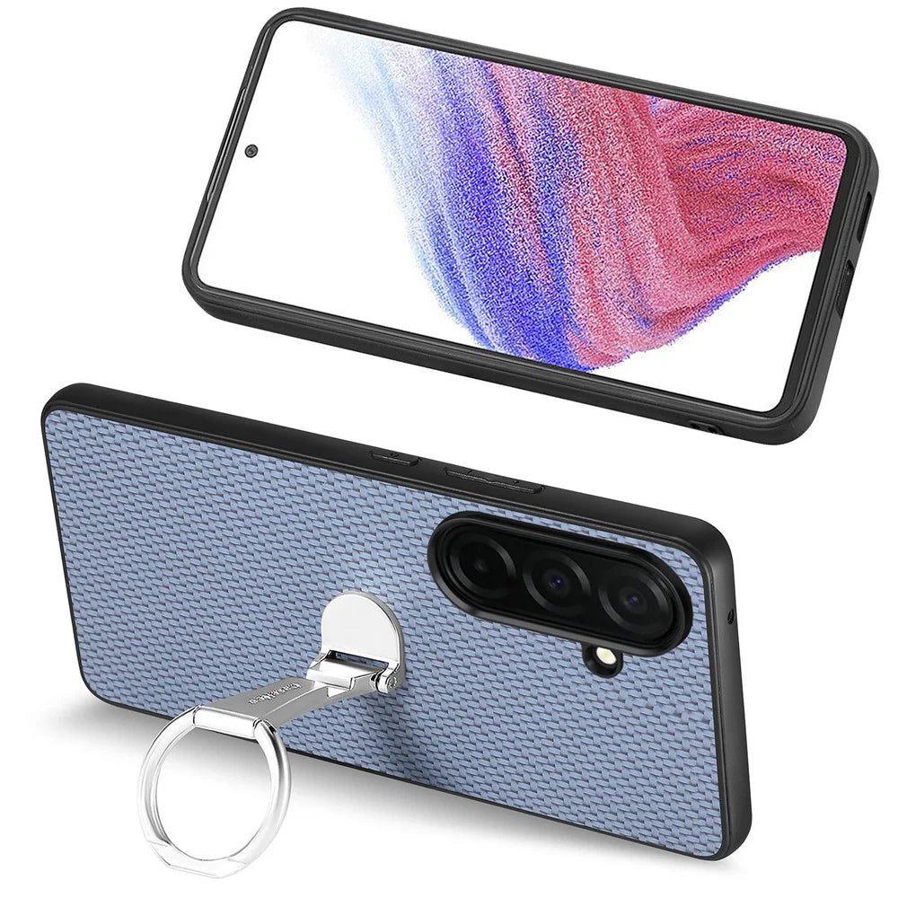 CASENEO C1-19 for Samsung Galaxy A37 5G Case Folding Kickstand Leather Back Cover Carbon Fiber Texture - Blue - 3