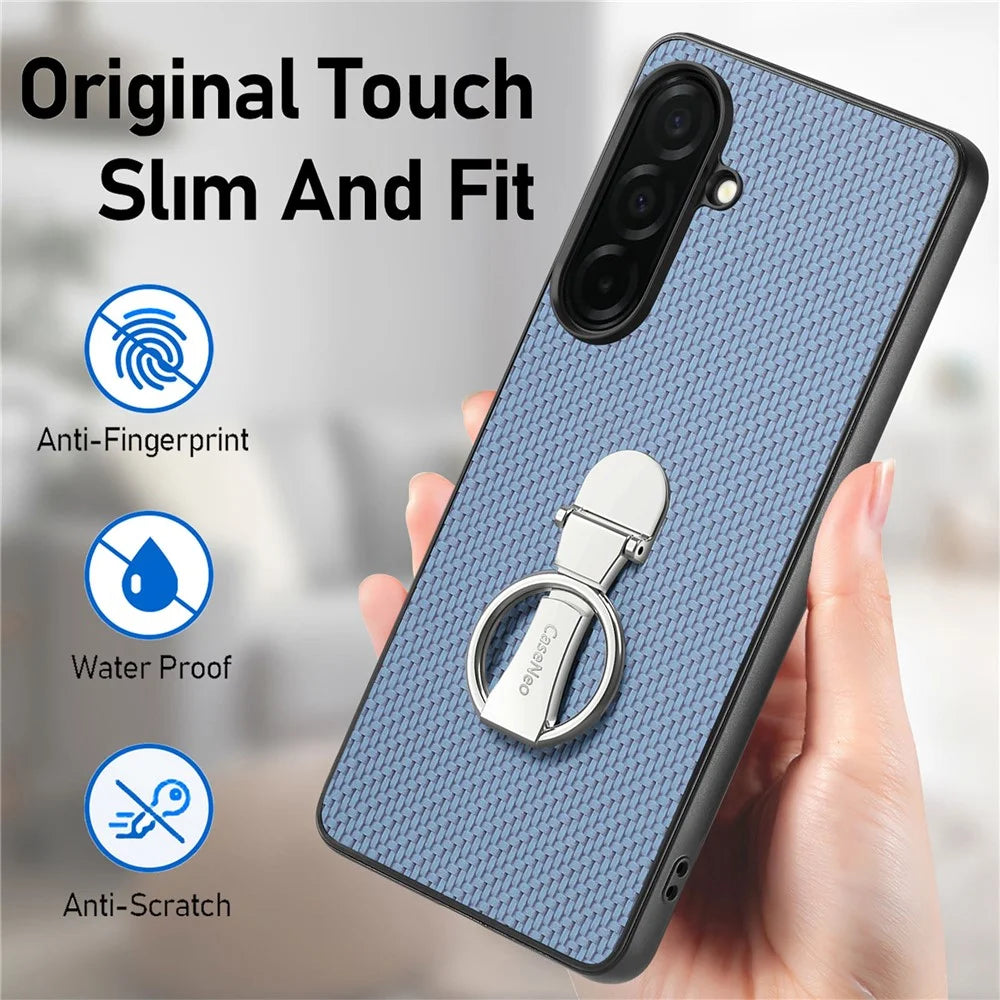 CASENEO C1-19 for Samsung Galaxy A37 5G Case Folding Kickstand Leather Back Cover Carbon Fiber Texture - Blue - 6