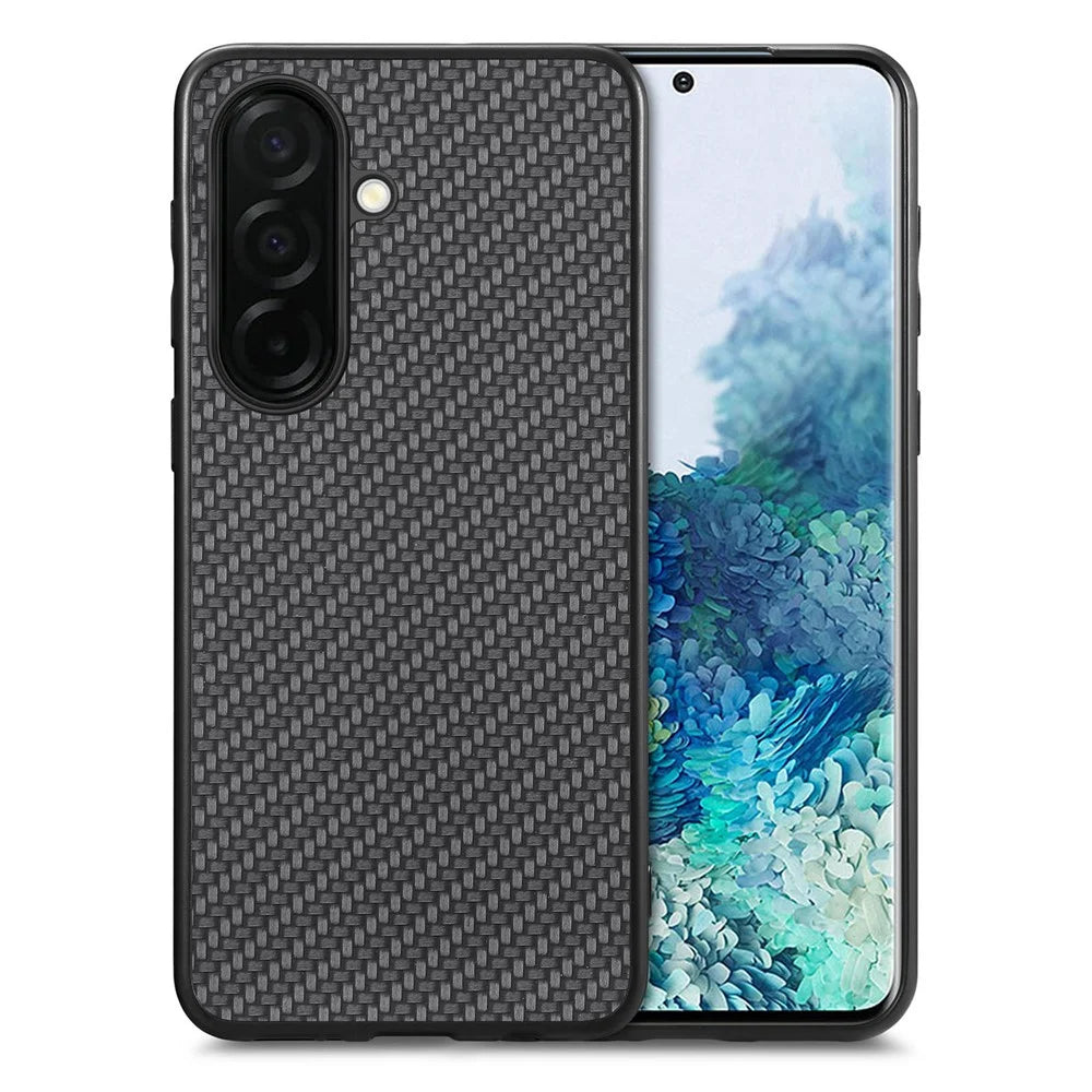 For Samsung Galaxy A57 5G Case Carbon Fiber Texture PU Leather + PC + TPU Phone Cover - Black - 1