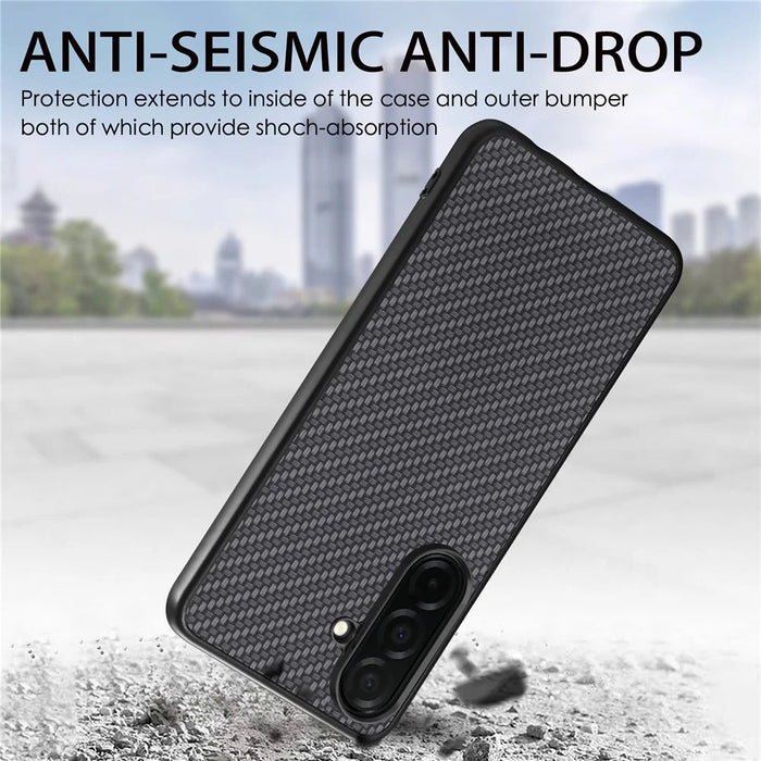 For Samsung Galaxy A57 5G Case Carbon Fiber Texture PU Leather + PC + TPU Phone Cover - Black - 5