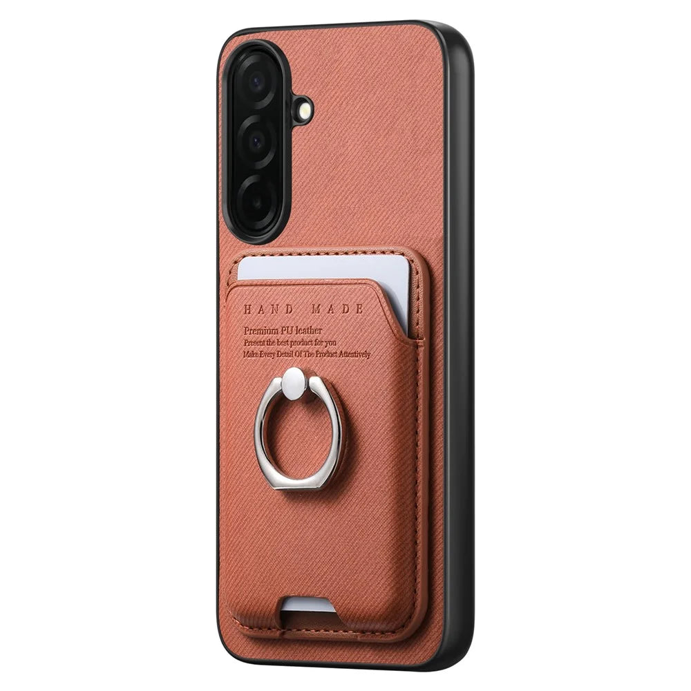 For Samsung Galaxy S26 Case Cloth Texture  Leather + PC + TPU Phone Cover with Detachable Magnetic Ring Kickstand Card Holder - Brown - 2