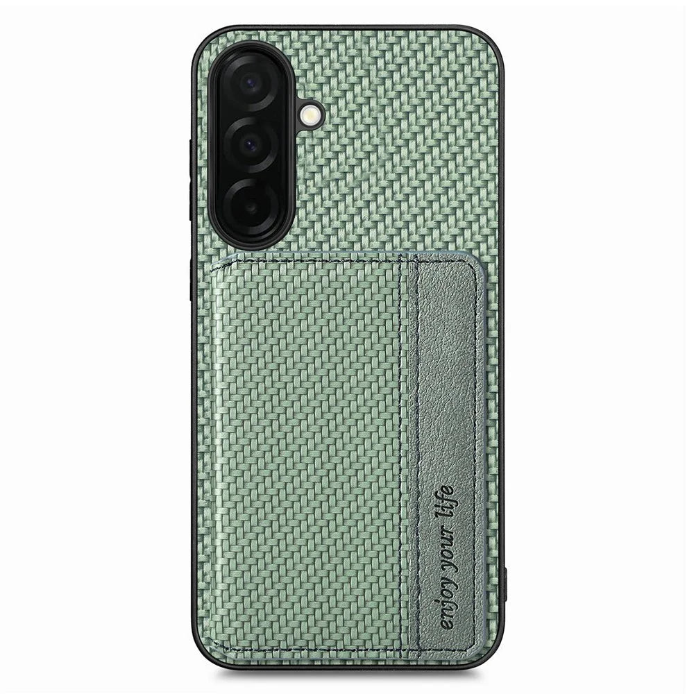 For Samsung Galaxy A37 5G Case RFID Blocking Carbon Fiber Leather Phone Back Cover with Card Holder - Green - 1