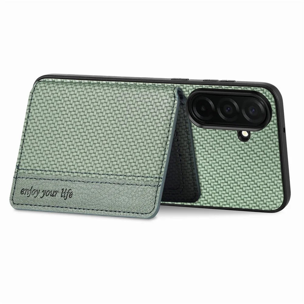 For Samsung Galaxy A37 5G Case RFID Blocking Carbon Fiber Leather Phone Back Cover with Card Holder - Green - 2