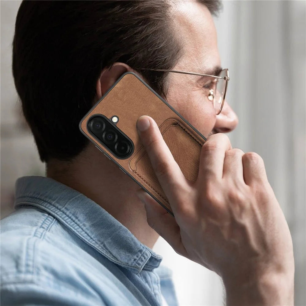 For Samsung Galaxy A57 5G Magnetic Case Retro Leather + TPU Phone Cover with Detachable Card Slot - Brown - 7