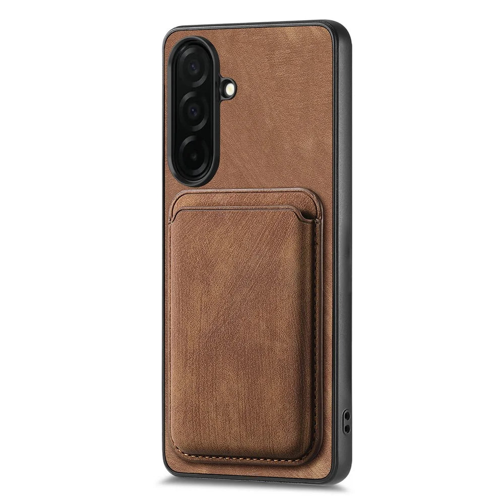 For Samsung Galaxy A37 5G Magnetic Case Retro Leather + TPU Phone Cover with Detachable Card Slot - Brown - 2