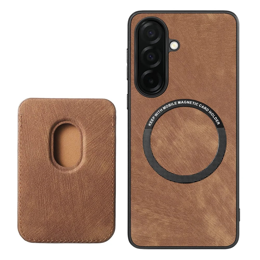 For Samsung Galaxy A37 5G Magnetic Case Retro Leather + TPU Phone Cover with Detachable Card Slot - Brown - 3