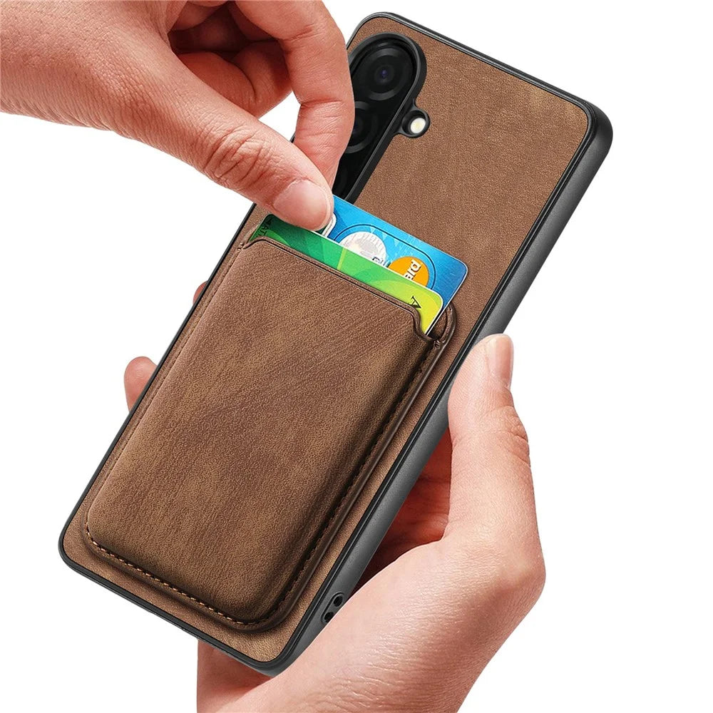 For Samsung Galaxy A37 5G Magnetic Case Retro Leather + TPU Phone Cover with Detachable Card Slot - Brown - 5