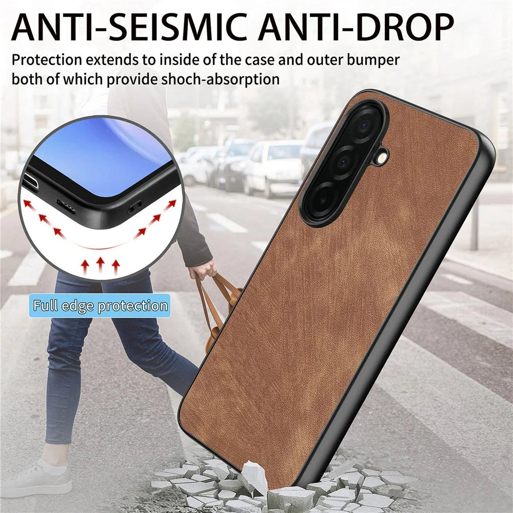 For Samsung Galaxy A57 5G Case Shockproof Slim Retro Leather Phone Back Cover - Brown - 5