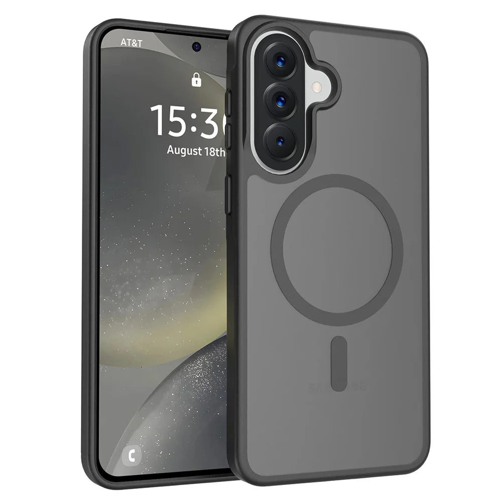 For Samsung Galaxy A57 5G Magnetic Case TPU Frame Acrylic Back Phone Cover Skin Touch - Black - 1