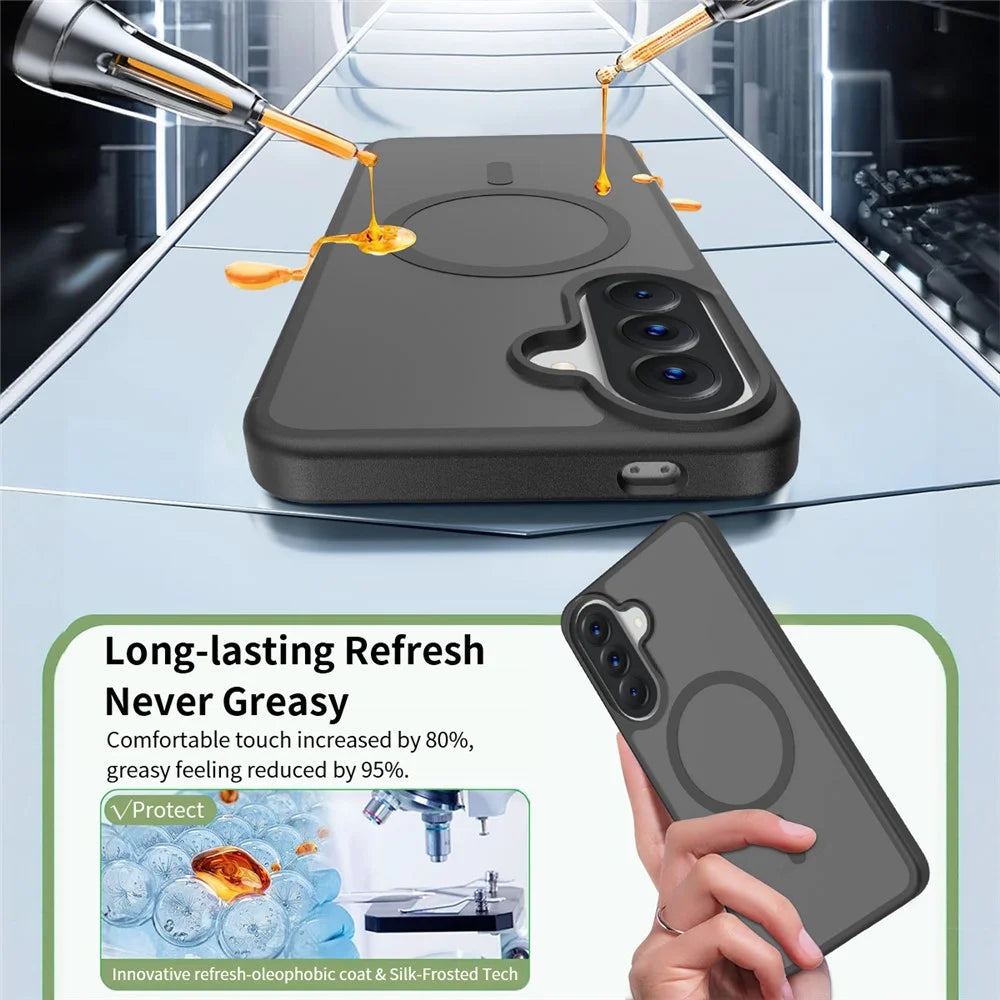 For Samsung Galaxy A57 5G Magnetic Case TPU Frame Acrylic Back Phone Cover Skin Touch - Black - 5