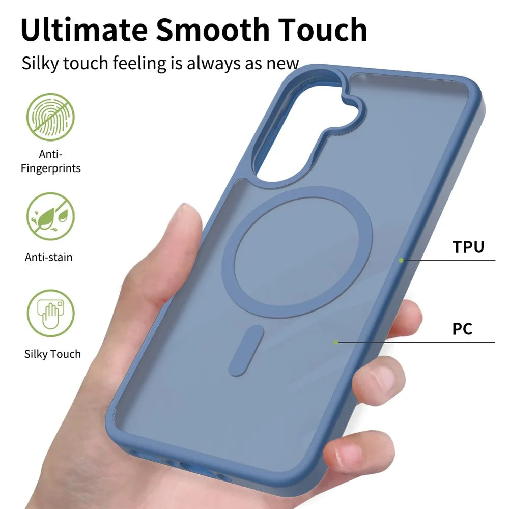 For Samsung Galaxy A37 5G Magnetic Case TPU Frame Acrylic Back Phone Cover Skin Touch - Blue - 2