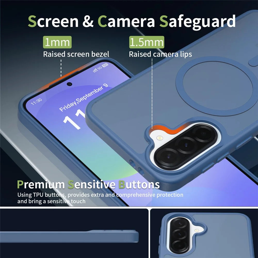 For Samsung Galaxy A37 5G Magnetic Case TPU Frame Acrylic Back Phone Cover Skin Touch - Blue - 3